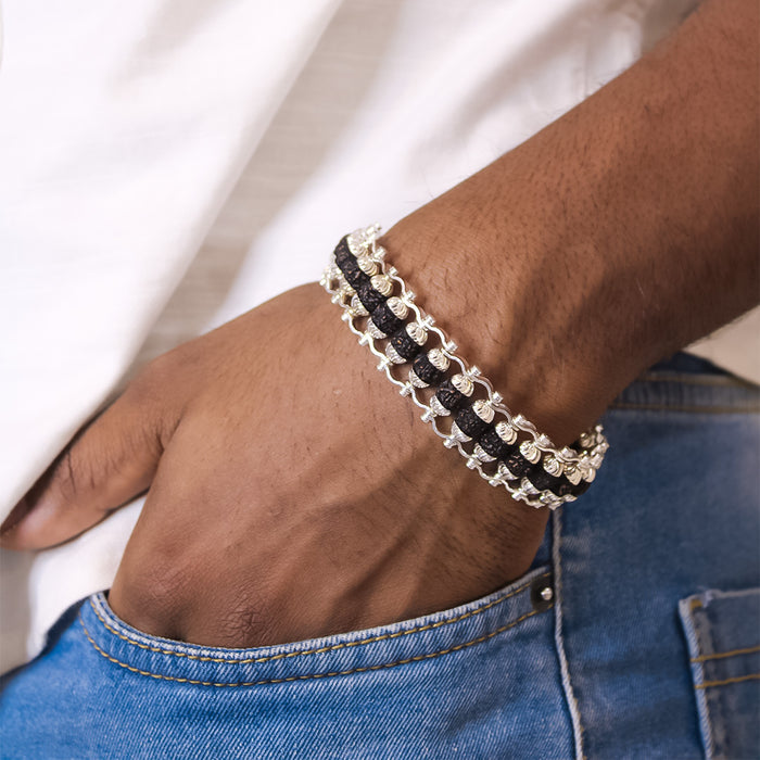 Silver Plated Premium Rudraksha Chain Bracelet - view 3