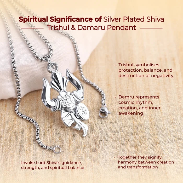 Silver Plated Shiva Trishul & Damaru Pendant - view 3
