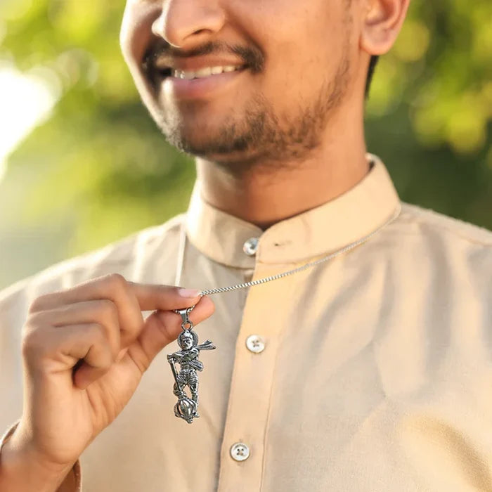 Silver Plated Standing Hanuman Gadha Pendant - view 2