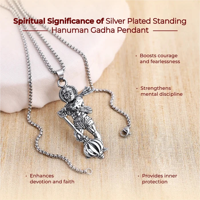 Silver Plated Standing Hanuman Gadha Pendant - view 4