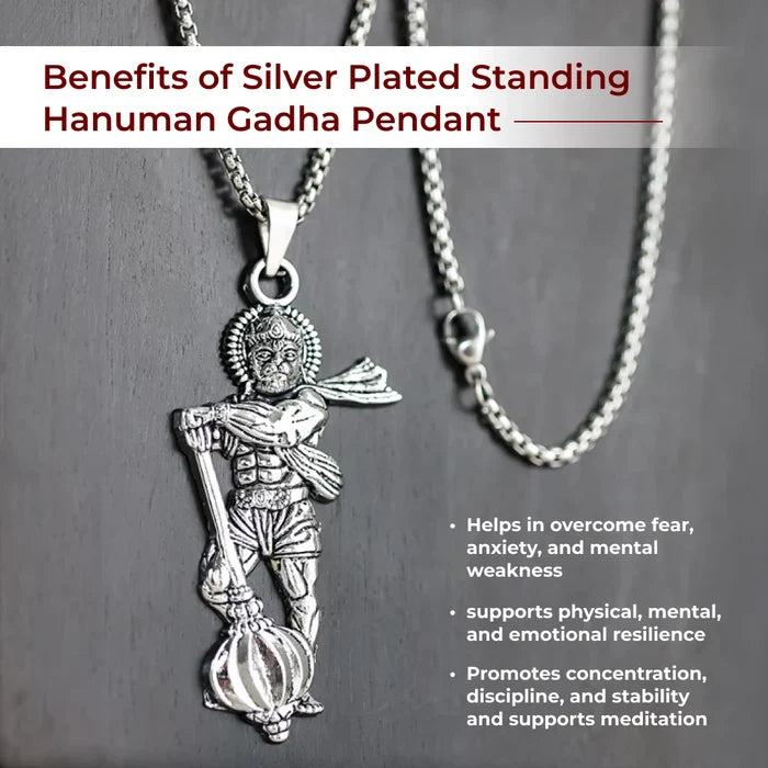 Silver Plated Standing Hanuman Gadha Pendant - view 5