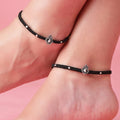 Silver Plumage 925 Sterling Silver Peacock Anklet with Black Thread