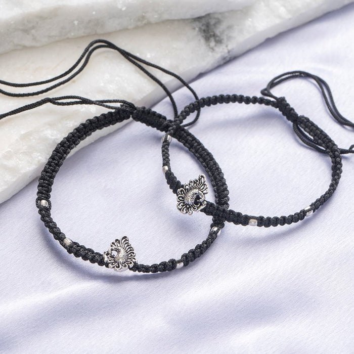 Silver Plumage 925 Sterling Silver Peacock Anklet with Black Thread