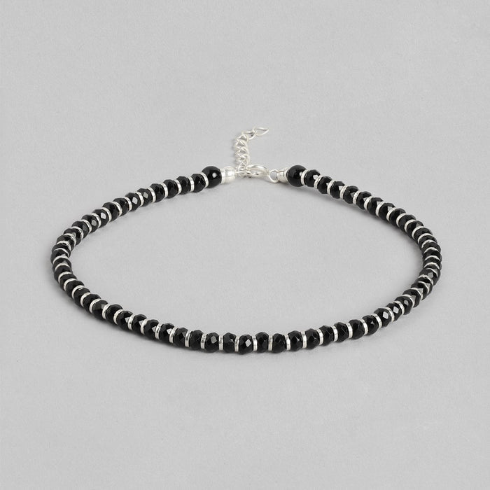Silver Sands Adjustable Beaded 925 Sterling Silver Bracelet for Men