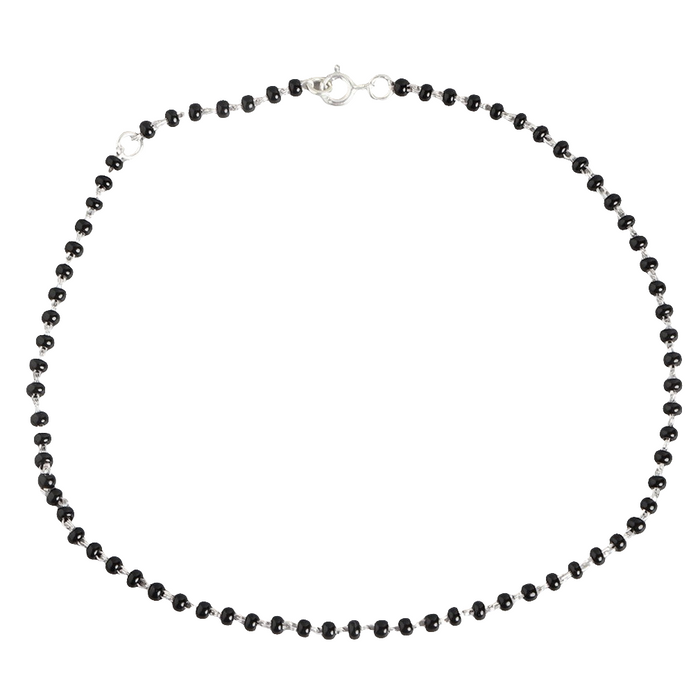 Silver Serenity Rhodium-Plated 925 Sterling Silver Anklet with Beaded Chain