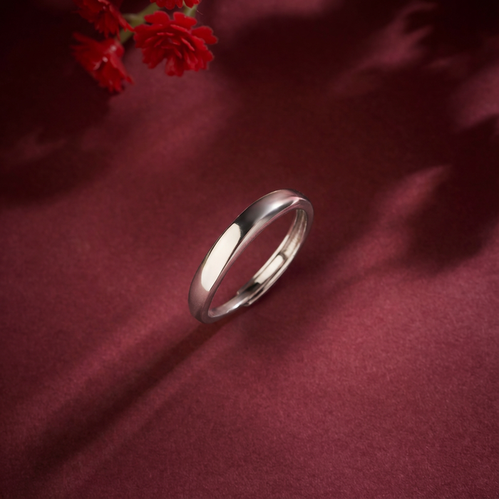 Simple Band Rhodium Plated 925 Silver Mens Ring (Adjustable)