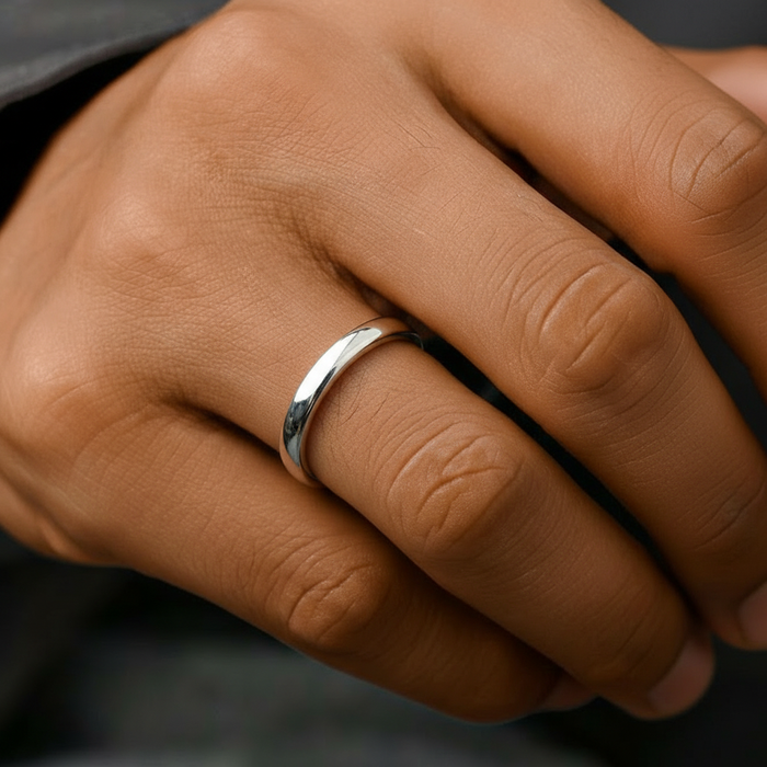 Simple Band Rhodium Plated 925 Silver Mens Ring (Adjustable)