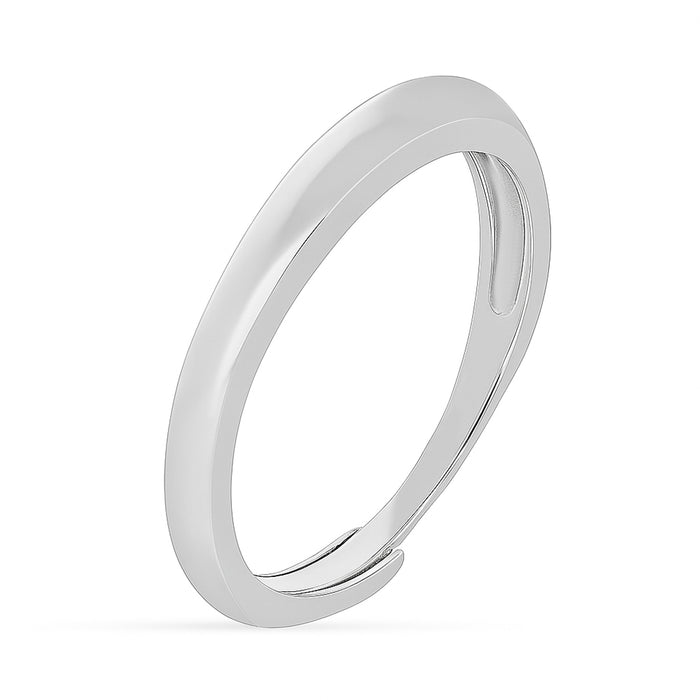 Simple Band Rhodium Plated 925 Silver Mens Ring (Adjustable)