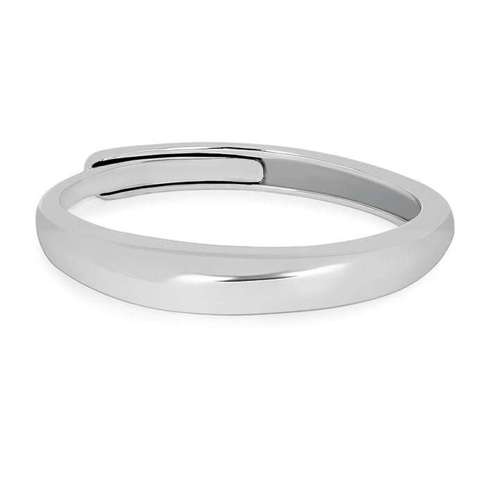 Simple Band Rhodium Plated 925 Silver Mens Ring (Adjustable)
