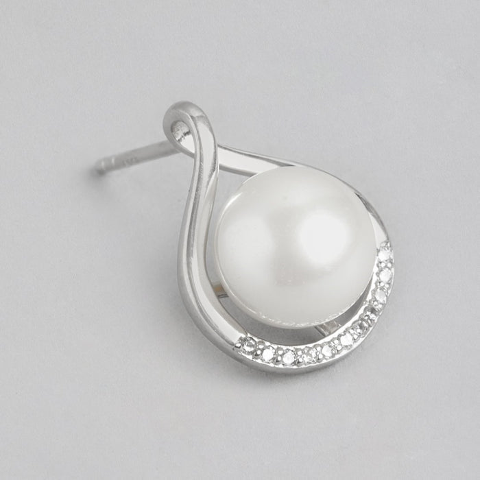 Simple Elegance Pearl Duo Rhodium-Plated 925 Sterling Silver Earrings