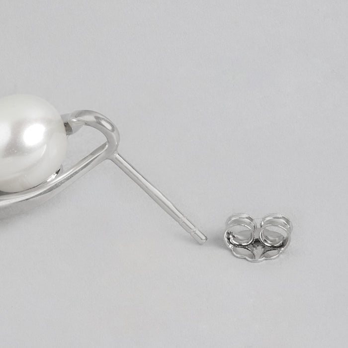 Simple Elegance Pearl Duo Rhodium-Plated 925 Sterling Silver Earrings