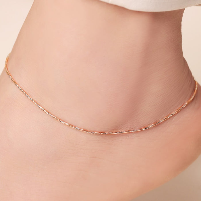 Simple Rose Gold 925 Silver Rolo Anklet