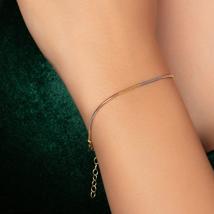 Simple Triple Tone Chain 925 Sterling Silver Bracelet