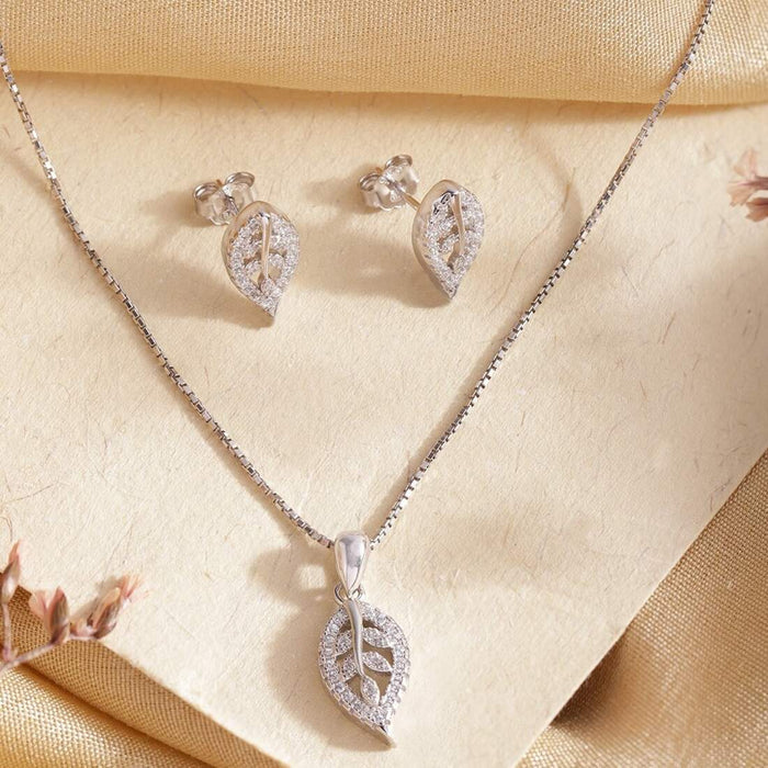 Simplicity Leaf 925 Silver Jewellery Set