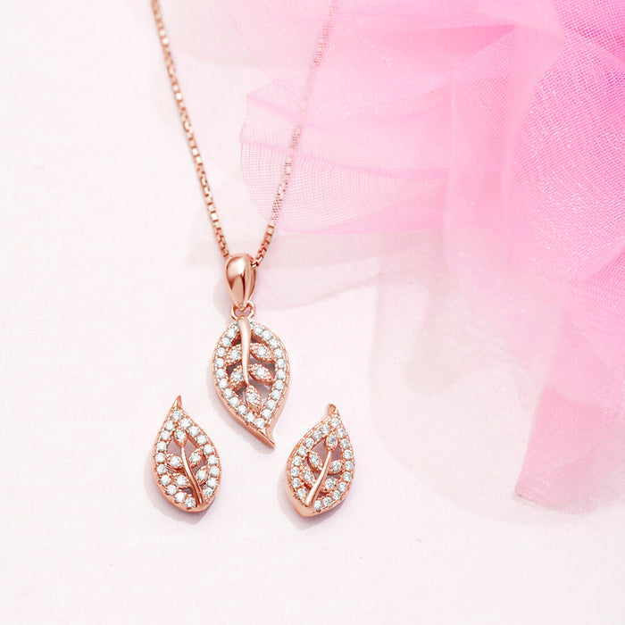 Simplicity Leaf Rose Gold Plated 925 Sterling Silver Jewellery Set