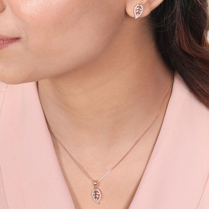 Simplicity Leaf Rose Gold Plated 925 Sterling Silver Jewellery Set