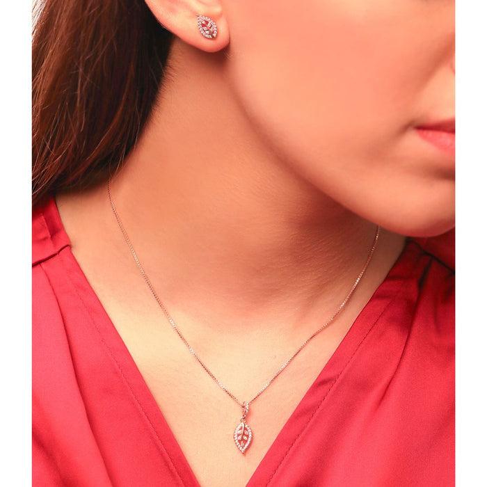 Simplicity Leaf Rose Gold Plated 925 Sterling Silver Jewellery Set