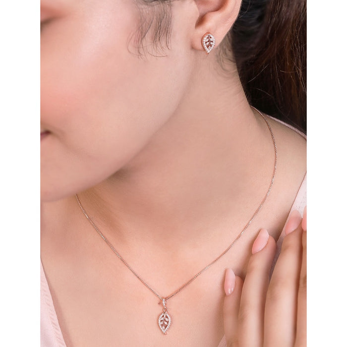 Simplicity Leaf Rose Gold Plated 925 Sterling Silver Jewellery Set
