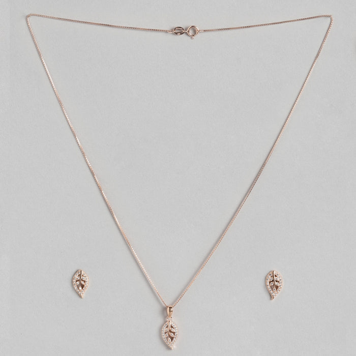 Simplicity Leaf Rose Gold Plated 925 Sterling Silver Jewellery Set