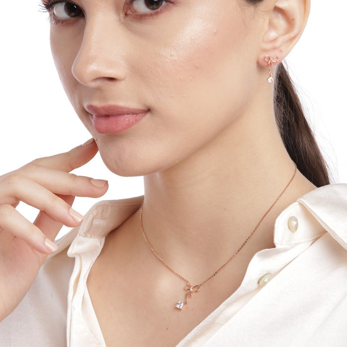 Simply Bow Rose Gold Plated 925 Sterling Silver Jewelry Set Gift Hamper