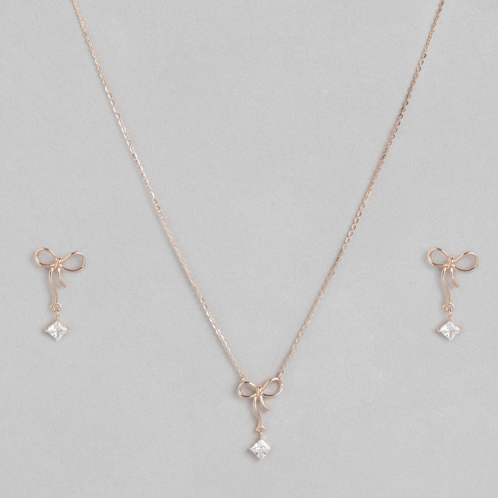 Simply Bow Rose Gold Plated 925 Sterling Silver Jewelry Set