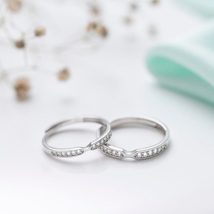 Simply Yours Rhodium Plated 925 Sterling Silver Couple Ring (Adjustable)