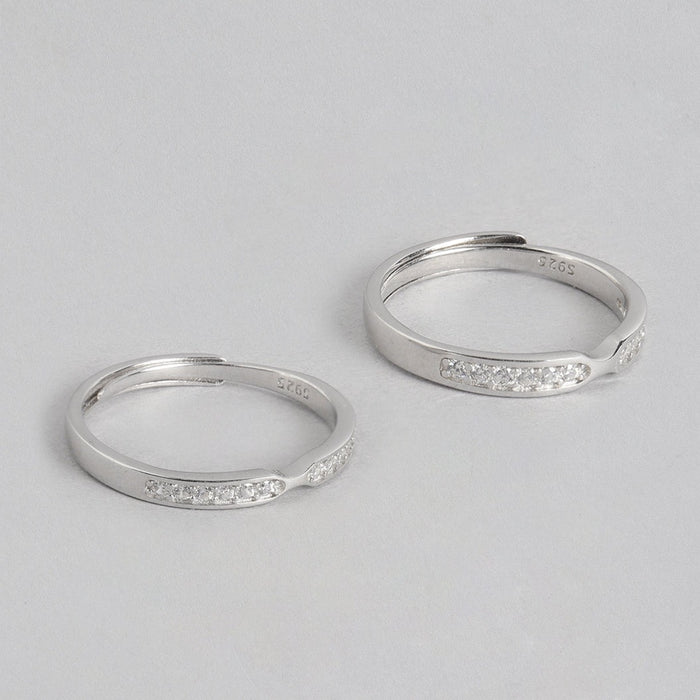Simply Yours Rhodium Plated 925 Sterling Silver Couple Ring (Adjustable)