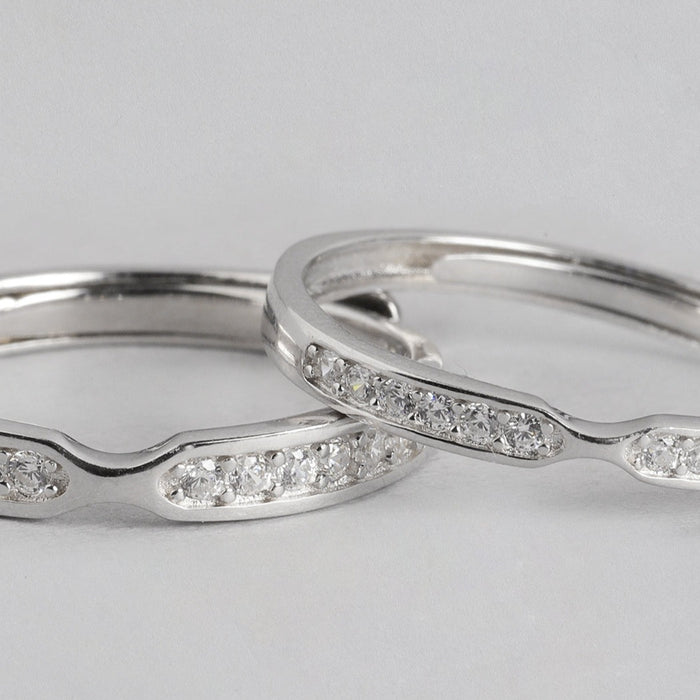 Simply Yours Rhodium Plated 925 Sterling Silver Couple Ring (Adjustable)