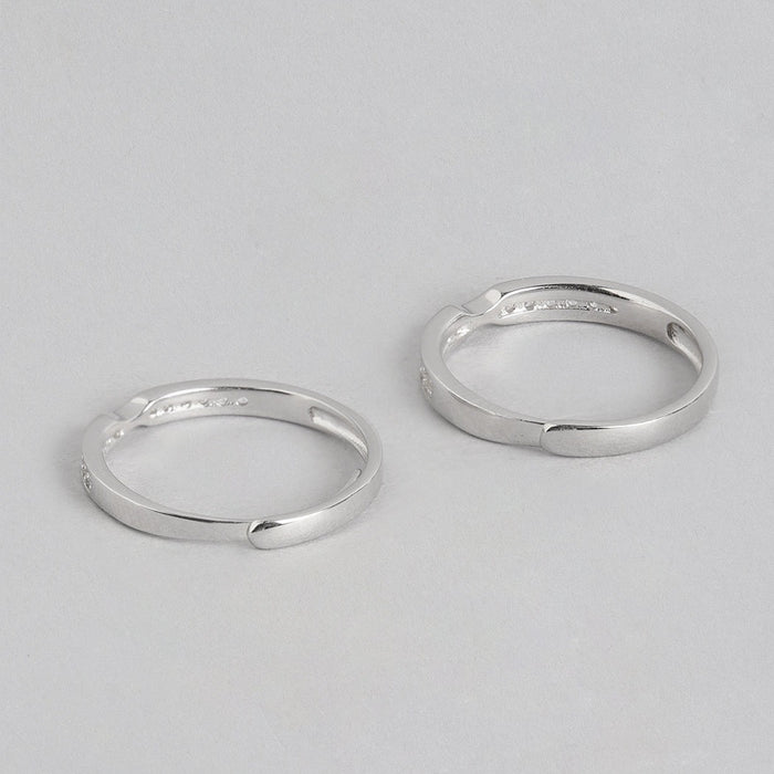 Simply Yours Rhodium Plated 925 Sterling Silver Couple Ring (Adjustable)