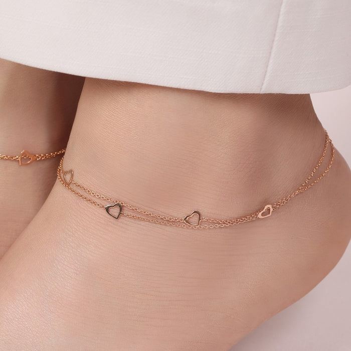 Singing Hearts 925 Sterling Silver Anklets In Rose Gold