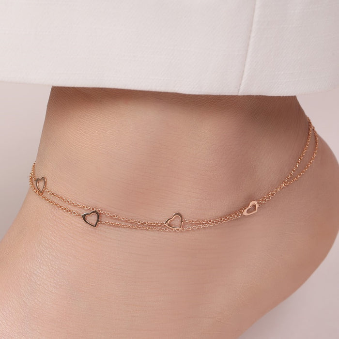 Singing Hearts 925 Sterling Silver Anklets In Rose Gold