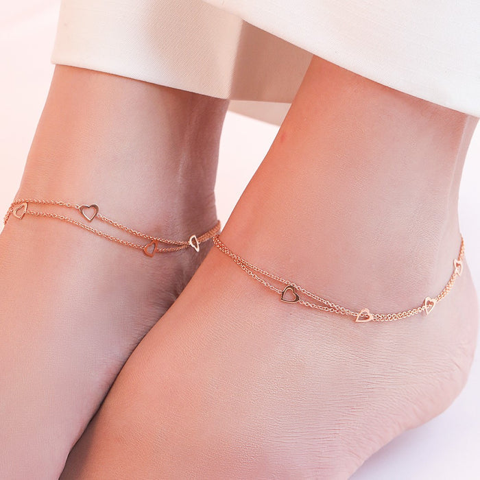 Singing Hearts 925 Sterling Silver Anklets In Rose Gold