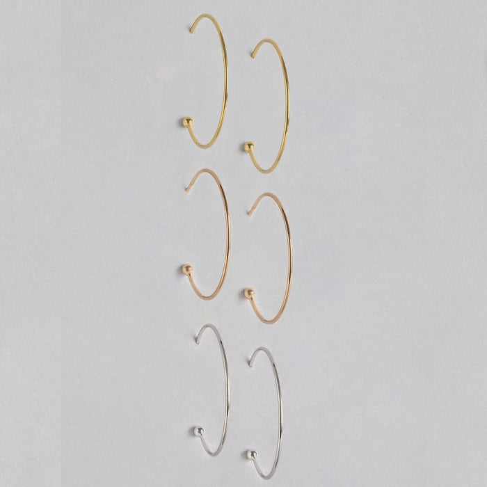 Single Drop Rounded Earring Triple Hoops Combo 925 Sterling Silver