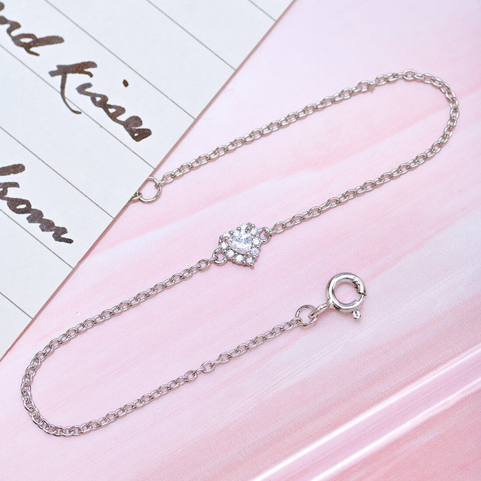 Single Heart Solitaire Cubic Zirconia 925 Silver Bracelet