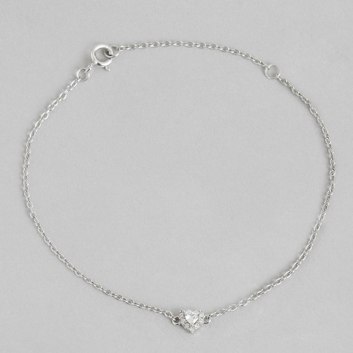 Single Heart Solitaire Cubic Zirconia 925 Silver Bracelet