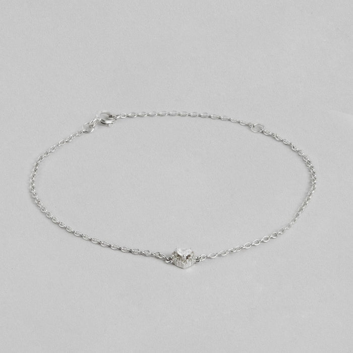 Single Heart Solitaire Cubic Zirconia 925 Silver Bracelet