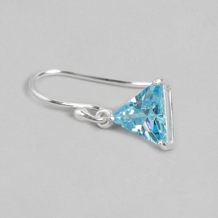 Sky's Serenity Rhodium Plated Blue CZ 925 Sterling Silver Triangle Earrings