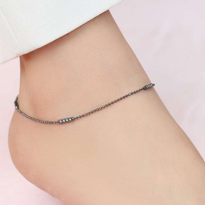Sleek Black Rhodium Plated 925 Sterling Silver Adjustable Ball Chain Anklet