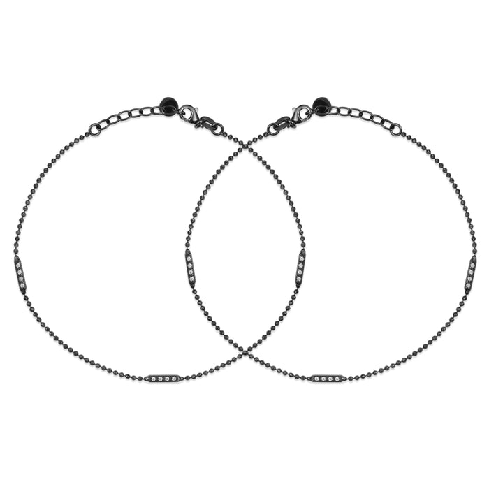Sleek Black Rhodium Plated 925 Sterling Silver Adjustable Ball Chain Anklet