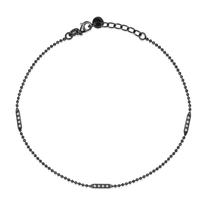 Sleek Black Rhodium Plated 925 Sterling Silver Adjustable Ball Chain Anklet