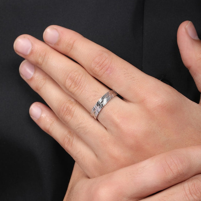 Sleek Crisscross Rhodium Plated 925 Sterling Silver Men's Ring