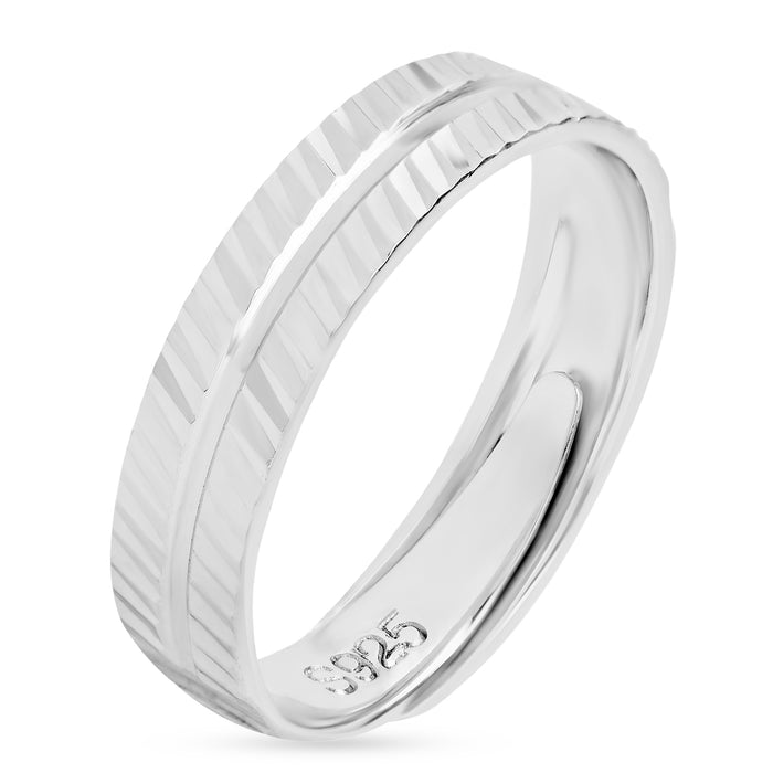 Sleek Crisscross Rhodium Plated 925 Sterling Silver Men's Ring