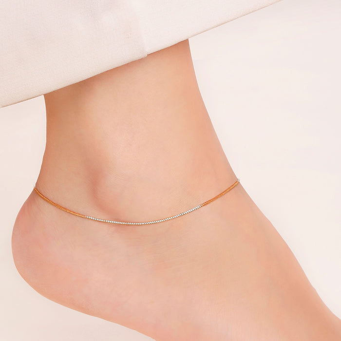 Sleek Dual-Tone Twist Rose Gold & Rhodium-Plated 925 Silver Anklet
