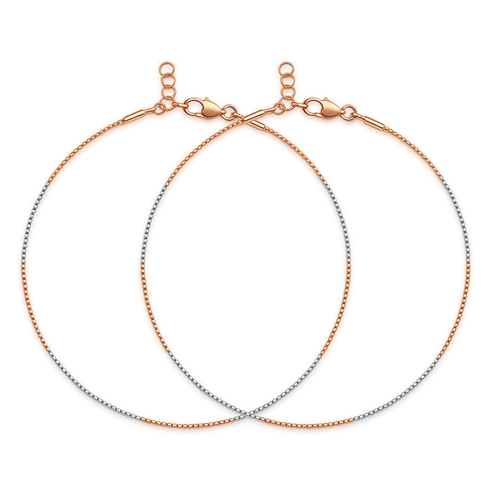 Sleek Dual-Tone Twist Rose Gold & Rhodium-Plated 925 Silver Anklet