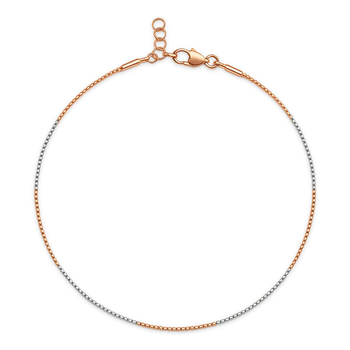 Sleek Dual-Tone Twist Rose Gold & Rhodium-Plated 925 Silver Anklet