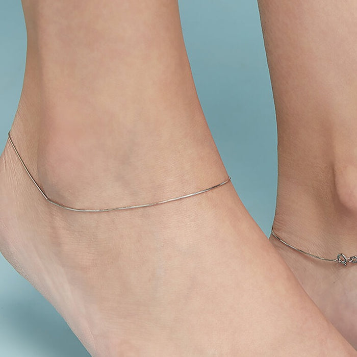 Sleek Feather Rhodium Plated 925 Silver Snake Chain Anklet