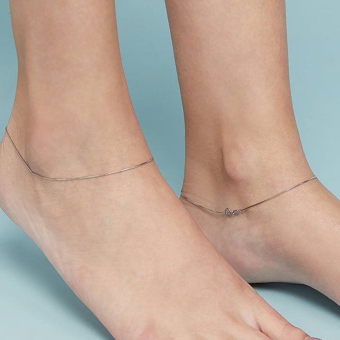 Sleek Feather Rhodium Plated 925 Silver Snake Chain Anklet