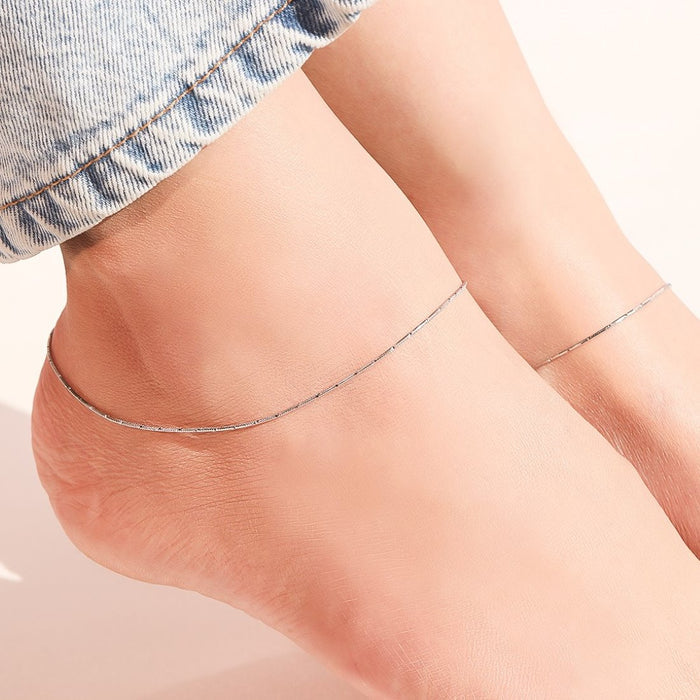 Sleek Minimal Chain Rhodium Plated 925 Sterling Silver Anklet