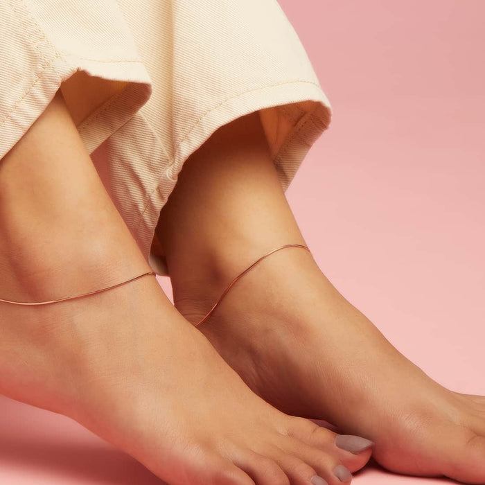 Sleek Minimal Rose Gold Plated 925 Silver Snake Chain Anklet