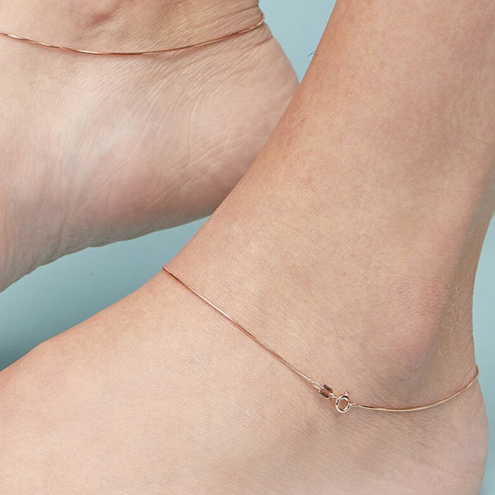 Sleek Minimal Rose Gold Plated 925 Silver Snake Chain Anklet